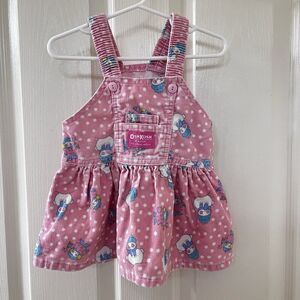 Vintage Oshkosh B'Gosh Pink Corduroy Snowman Overall Dress USA Girls 18 Months